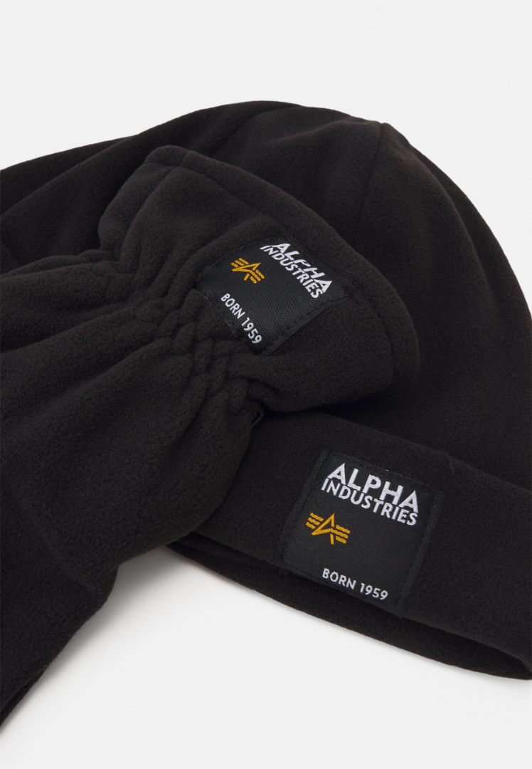 Alpha Industries LABEL Gloves & Beanie Fleece Set - Black - TELEX