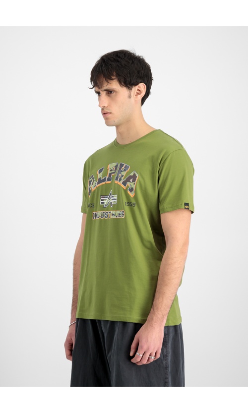 Alpha Industries Ανδρικό College Camo T-Shirt Βαμβακερό Regular-Fit – Moss Green