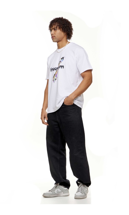 False Alarm FREEDOM T-Shirt Βαμβακερό Slim-Fit – White